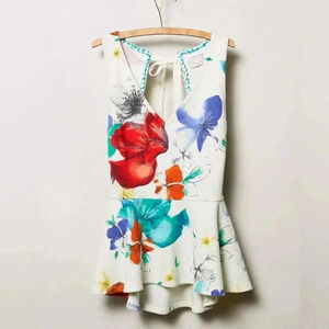 Anthropologie Postmark Flynn Peplum Tank Floral Tie Back Blouse Top Size XS